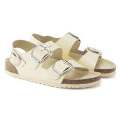 Birkenstock Milano Big Buckle Natural Leather Patent -Trendy Steps Shop 1024207 pair